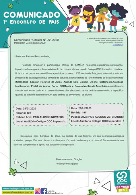 Comunicado Encontro De Pais Coc Coc Imperatriz