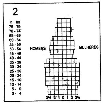 Questão Observe as pirâmides etárias 1 e 2 abaixo Pode se afirmar que