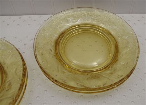 Vintage Yellow Glass Plates Set Of 6 Dessert Plate Etsy