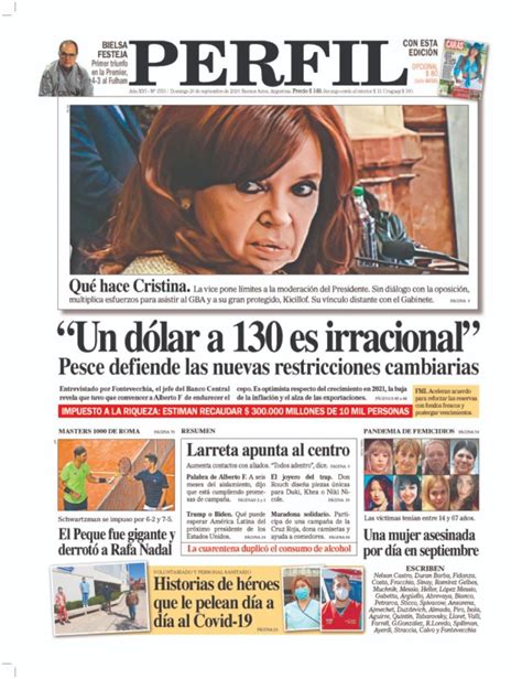 La Tapa De Diario Perfil De Este Domingo 20 De Septiembre De 2020 Perfil