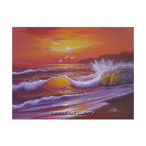 Orange Sunset Seascape Oil Painting Lindos Art Gallery