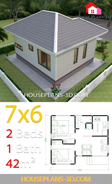 Simple Hip Roof / Simple House Plans 6x7 with 2 bedrooms Hip Roof in ...