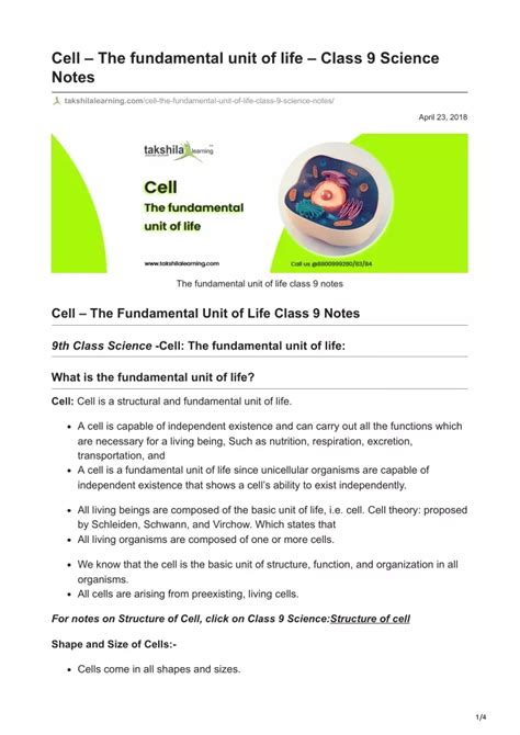 PPT Cell The Fundamental Unit Of Life Class 9 Science Notes