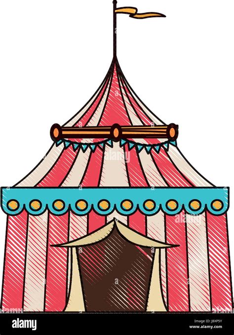 Striped Strolling Circus Marquee Tent With Flag Vector Illustration