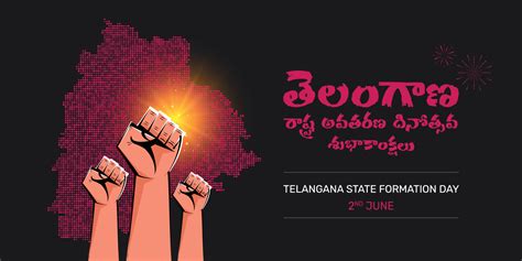 Telangana state formation day celebration - Revolution hands. Jai telangana written in telugu ...