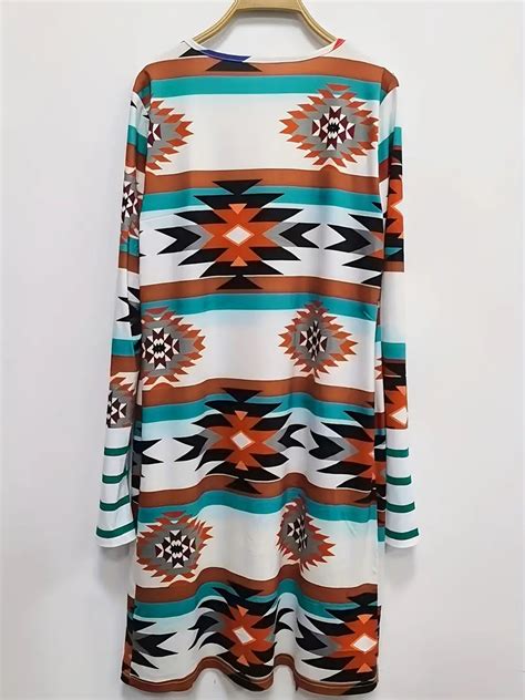 Full Geometric Pattern Open Front Cardigan Casual Colorblock Temu