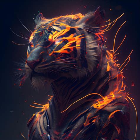 Premium Ai Image Portrait Of A Tiger With Fire Flames On A Dark