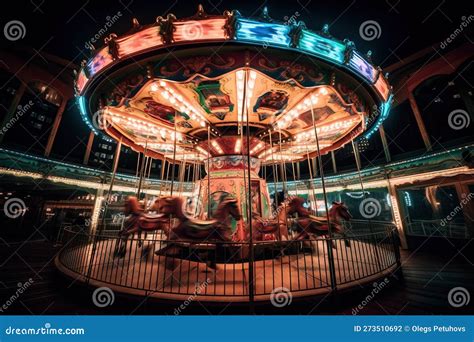 A Merry Go Round At Night With People On It S Sides Stock Illustration