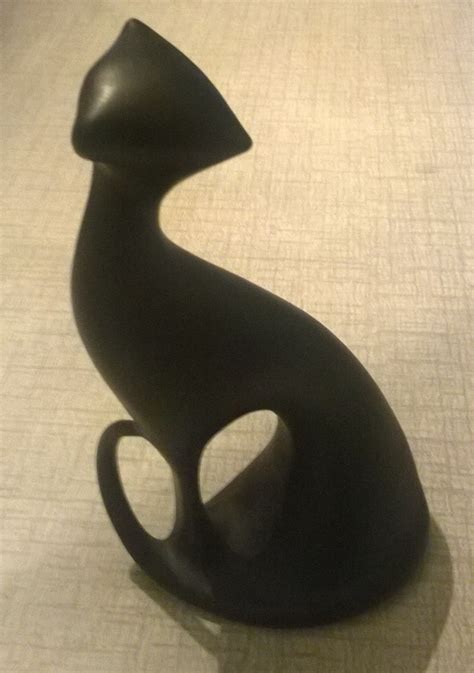 Art Deco Black Curled Sculptured Mod Royal Dux Cat Figurine Cat Art Vintage Cat Figurines