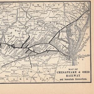 1901 Antique Chesapeake and Ohio Railway Map Vintage C and O Railroad ...