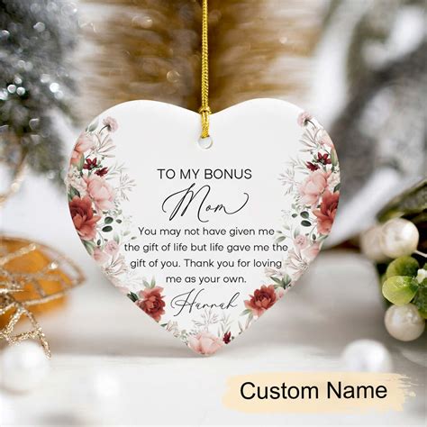 Personalized Stepmom Christmas Ornament To My Bonus Mom Heart Ceramic