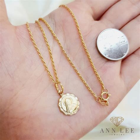 Pawnable K Real Saudi Gold Mama Mary Medallion Pendant Necklace