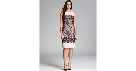 Tadashi Shoji Laceprint Neoprene Sheath Dress Sleeveless In Blackpale