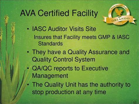 Ppt Aloe Vera Of America A Quality Iasc Certified Producer Of Aloe