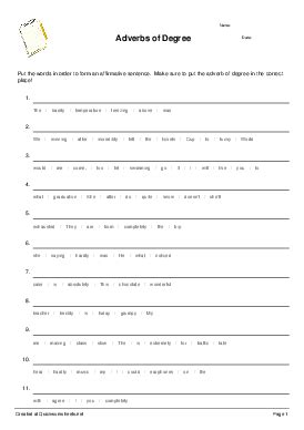 Adverbs of Degree - Sentence Scramble Worksheet - Quickworksheets