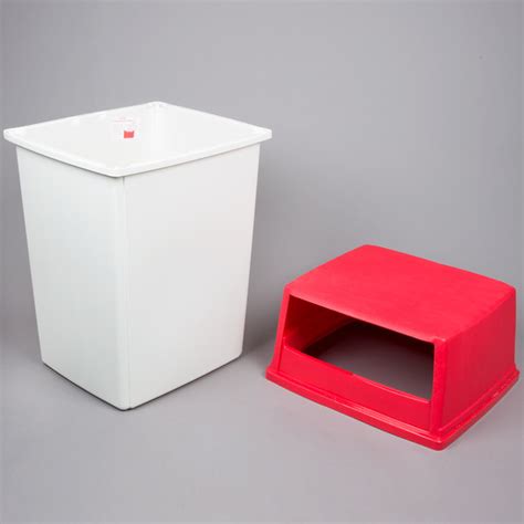 Rubbermaid Glutton 56 Gallon White Rectangular Trash Can And Red Lid