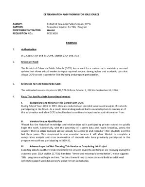 Fillable Online Dcps Dc Determination And Findings For Sole Source