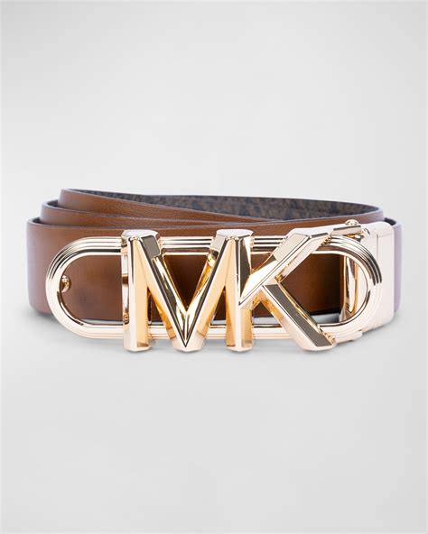 Michael Kors MK Logo Brown Leather Belt | Neiman Marcus