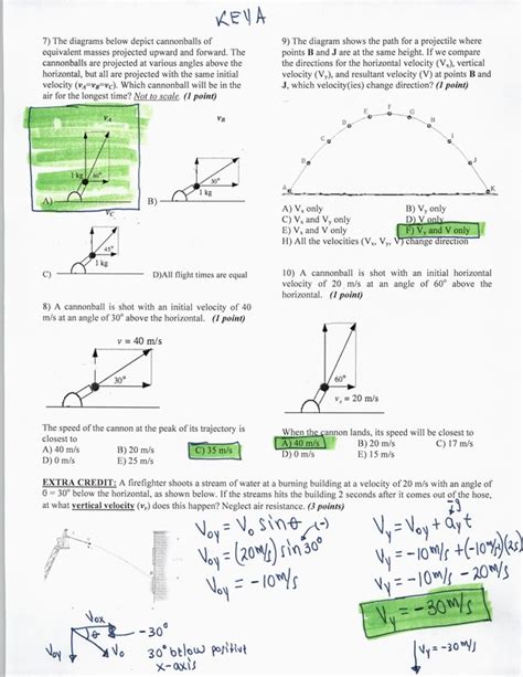 KEY PROJECTILE MOTION TEST Physics And AP Physics 1