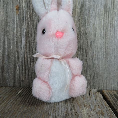 Vintage Tiny Pink Bunny Plush Pink Plastic Nose White Ears Rabbit Stuf