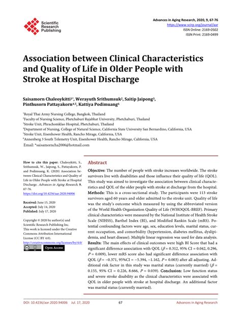 Pdf Association Between Clinical Characteristics And Quality Of Life