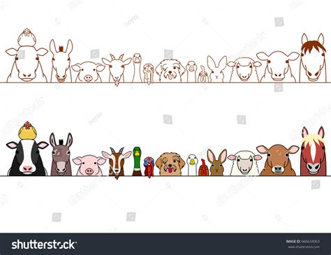 Farm Animals Border Set Stock Vector 666634063 - Shutterstock