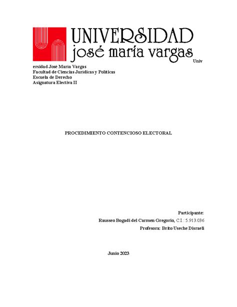 Trabajo Electiva - Univ ersidad José María Vargas Facultad de Ciencias ...