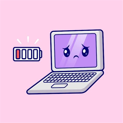 Free Vector Cute Laptop Low Battery Cartoon Vector Icon Illustration Technology Object Icon