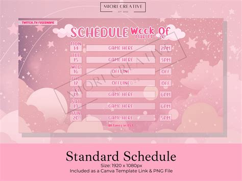 Pink Sky Vtuber Schedule Template Cute Sky Vtuber Stream Etsy Canada