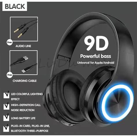 Wireless Bluetooth Headphones B39 Colored LED Lights Gaming Over Ear