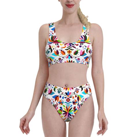 Lukts Women High Waisted Bikini Set Mexican Bright Style Swimsuit