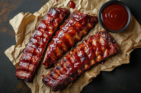 Costillas De Repuesto A La Parrilla Calientes Con Salsa De Barbacoa En