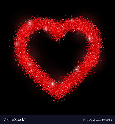 Glitter heart red frame on black background Vector Image