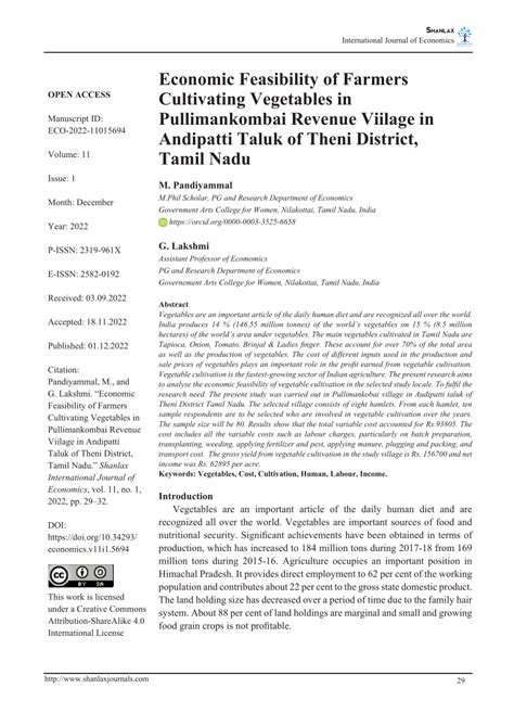 (PDF) Economic Feasibility of Farmers Cultivating Vegetables in Pullimankombai Revenue Viilage ...