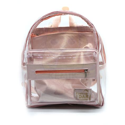 Mochila Transparente Bordado Rosado Con Bolsa Interior Rosada Kemik