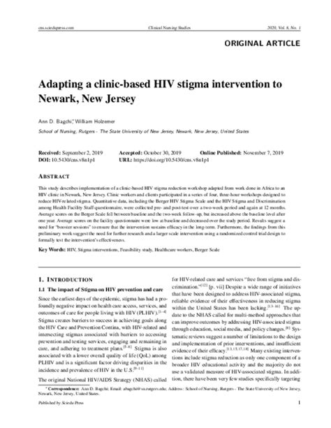 Pdf Adapting A Clinic Based Hiv Stigma Intervention To Newark New