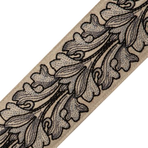 FOGLI EMBROIDERED BORDER CARBONE Samuel And Sons