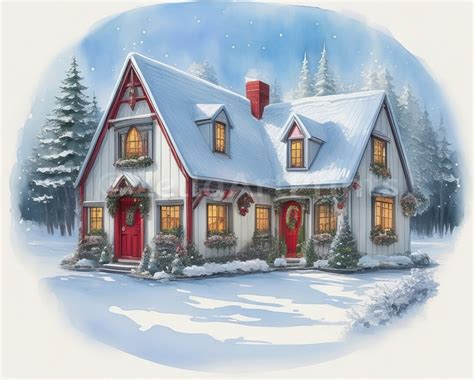 North Pole House Wall Art, Printable Santa Home, Snow Covered Cabin ...