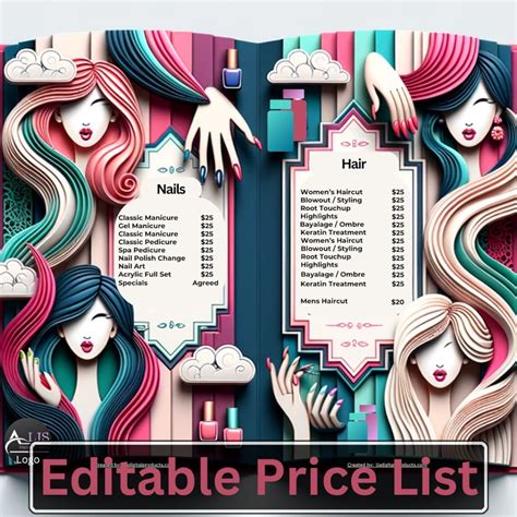 Printable And Editable Salon Price List Template On Canva Etsy