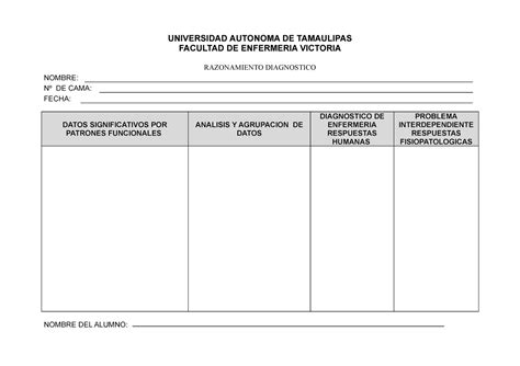 Formatos Proceso Enfermero UNIVERSIDAD AUTONOMA DE TAMAULIPAS