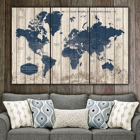 Rustic Wood Grain World Map on Canvas | Holy Cow Canvas