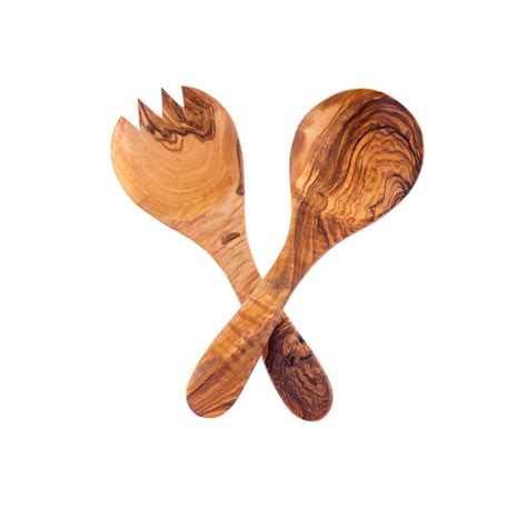 Olive Wood Kitchen Utensils Set of 2 - Handmade Salad Serving Spoon & Fork Set, 10" (26cm)