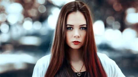 Lipstick Woman Brunette Long Hair Face Depth Of Field