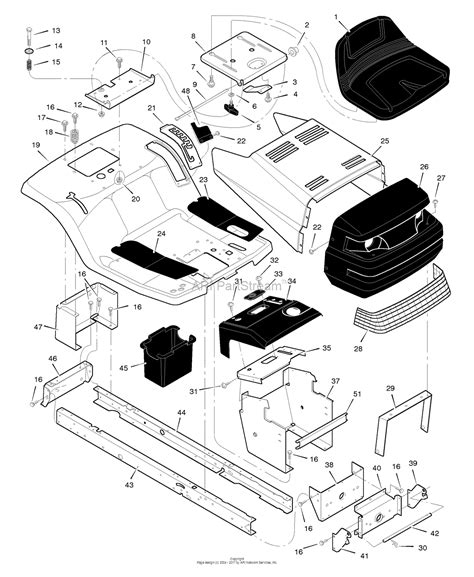 Murray 42504x99a Lawn Tractor 1998 Parts Diagram For Chassis And Hood