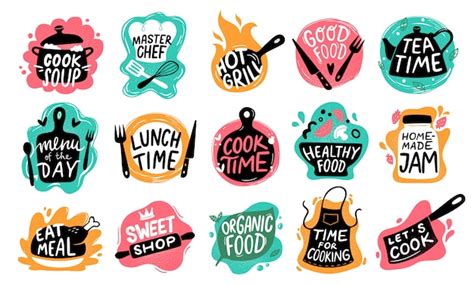 Premium Vector Cooking Food Lettering Kitchen Badge Logos Baking