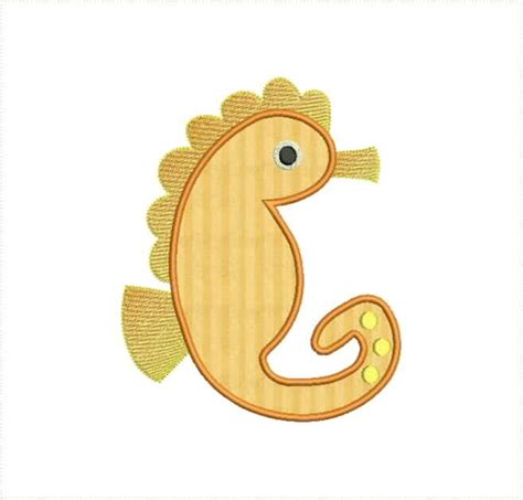 Cute Seahorse Applique Machine Embroidery Design Blended Etsy