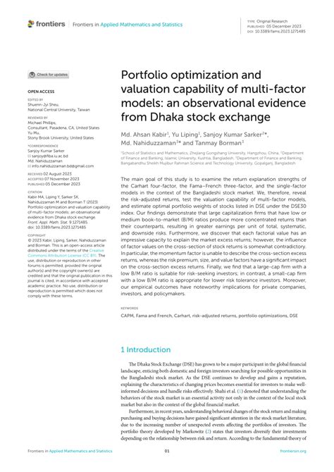 PDF Portfolio Optimization And Valuation Capability Of Multi Factor