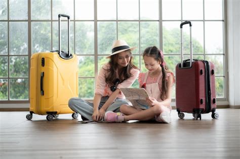 Premium Photo | Mother and daughter are happy and ready to travel on a weekend trip