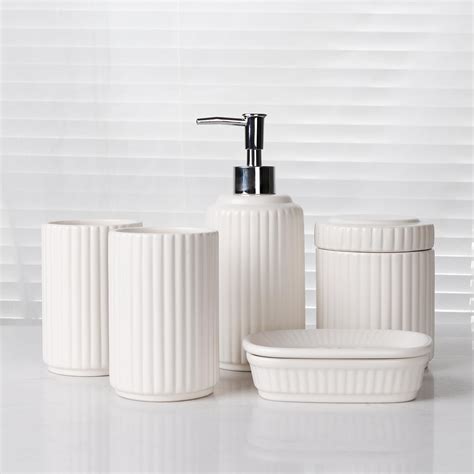 Amazon White Bathroom Accessory Set 5PCS Ceramic Bathroom