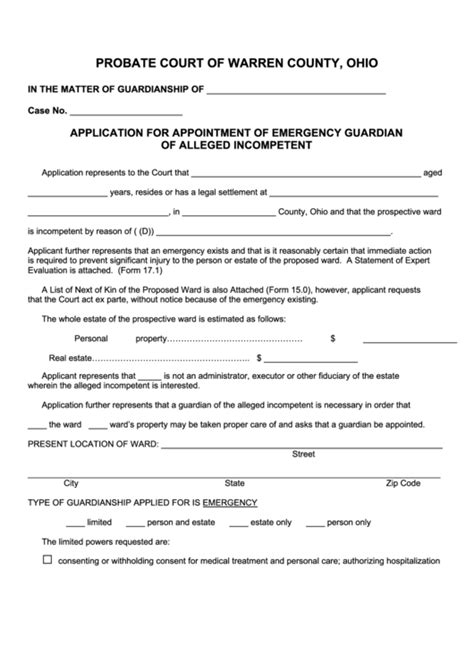 Fillable Application For Appointment Of Emergency Guardian Of Alleged